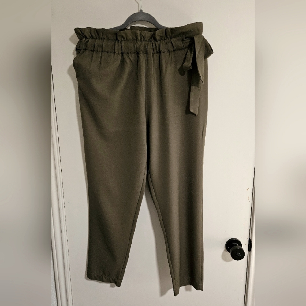 Olive Green Paperbag Waist Pants